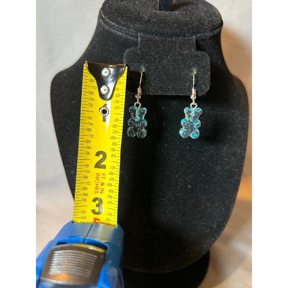 Blue Acrylic Gummy Bear Earrings - Picture 3 of 3